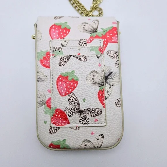 Betsey Johnson Strawberry Butterfly Crossbody Phone Holder Wallet Chain Bag - Picture 3 of 7